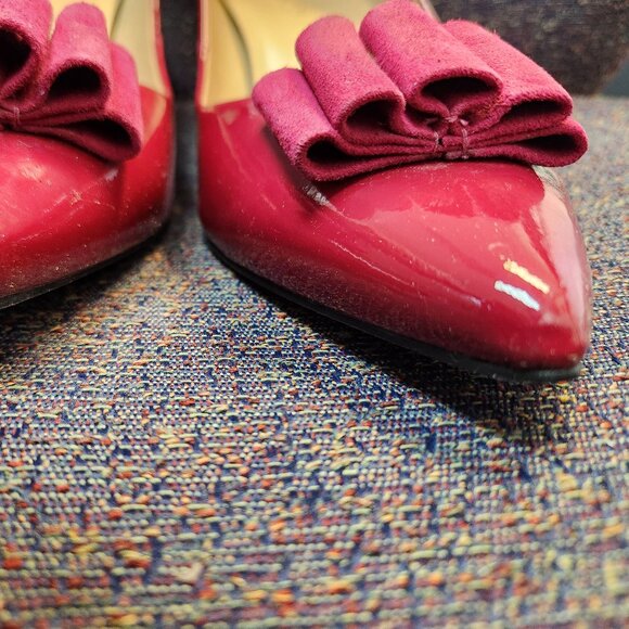 Kitten Patent Leather Talbots Heels Deep Red/Magenta Ruffled Bow Women's 11 B - Picture 5 of 9